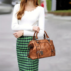 Vintage Boston Handbag Large Capacity Crossbody Bag Women's PU Leather