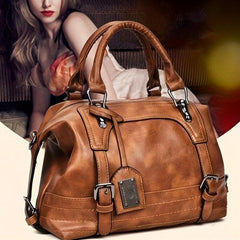 Vintage Boston Handbag Large Capacity Crossbody Bag Women's PU Leather