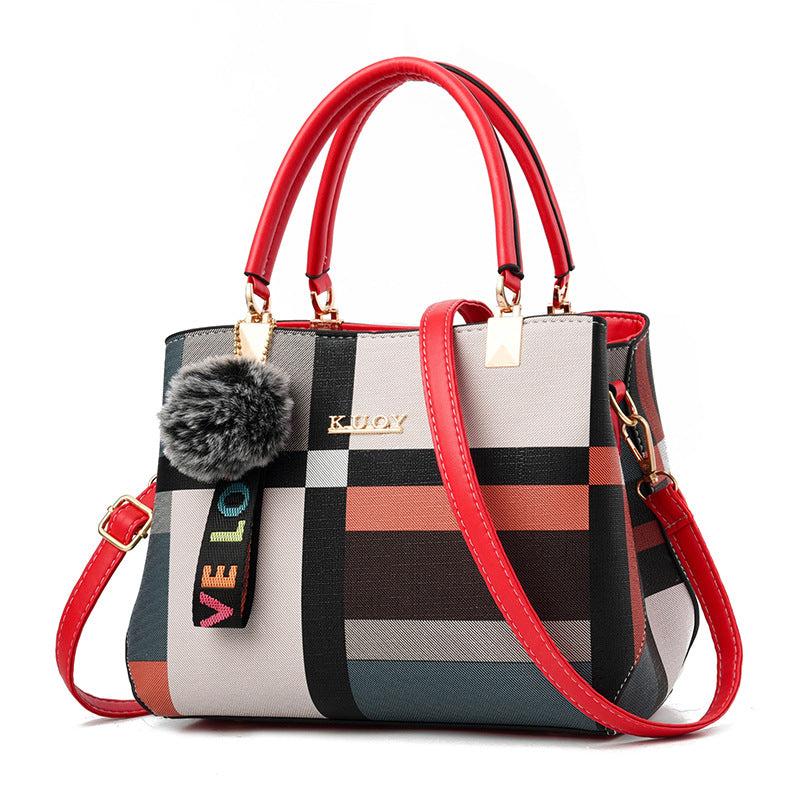 Plaid Satchel Bag Colorblock Double Handle Purse Crossbody Bag