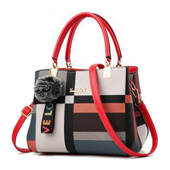 Plaid Satchel Bag Colorblock Double Handle Purse Crossbody Bag