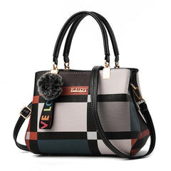 Plaid Satchel Bag Colorblock Double Handle Purse Crossbody Bag