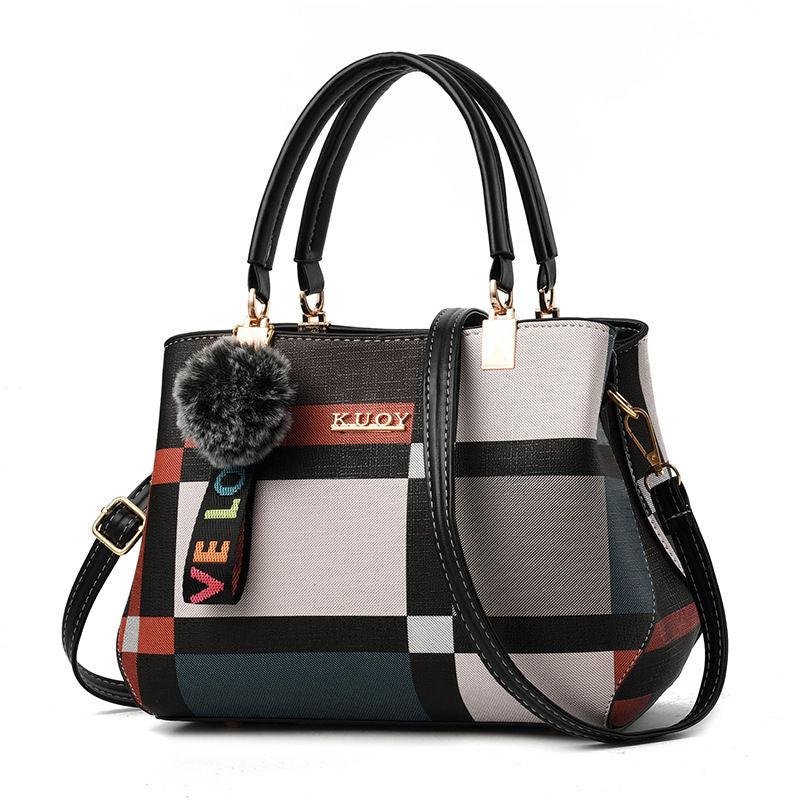 Plaid Satchel Bag Colorblock Double Handle Purse Crossbody Bag