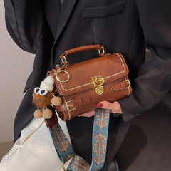 Vintage Buckle Box Bag Women's Flap Handbag with Shoulder Strap