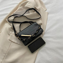 Crocodile Print Square Shoulder Bag Faux Leather Flap Crossbody Bag