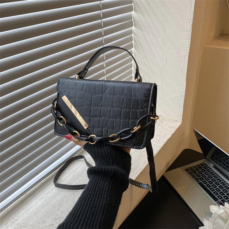 Crocodile Print Square Shoulder Bag Faux Leather Flap Crossbody Bag