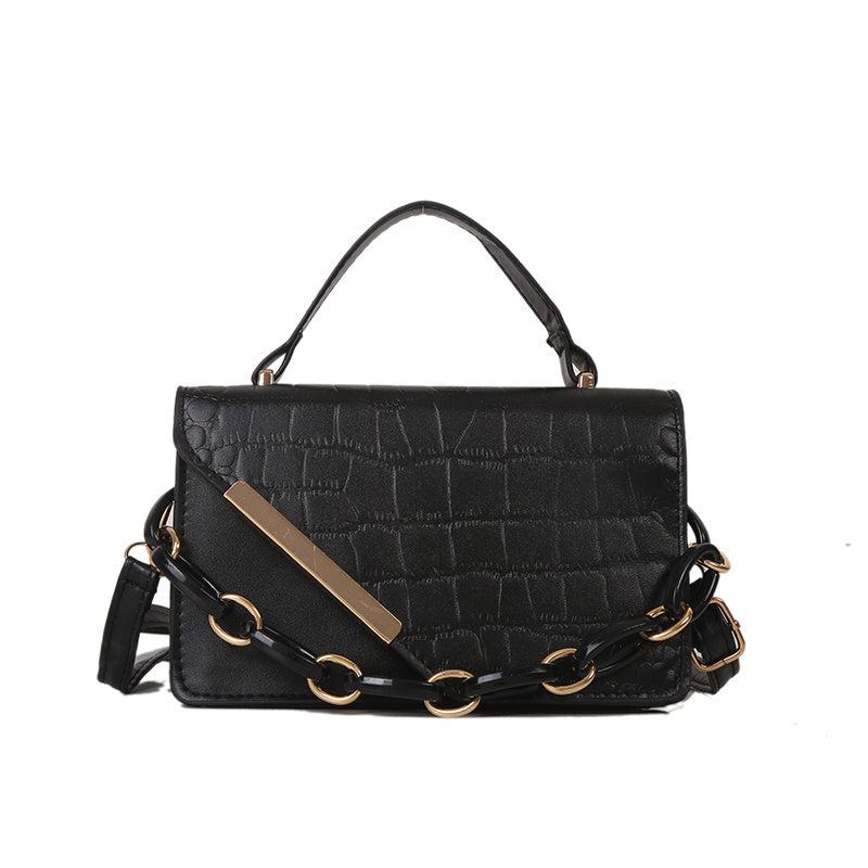 Crocodile Print Square Shoulder Bag Faux Leather Flap Crossbody Bag