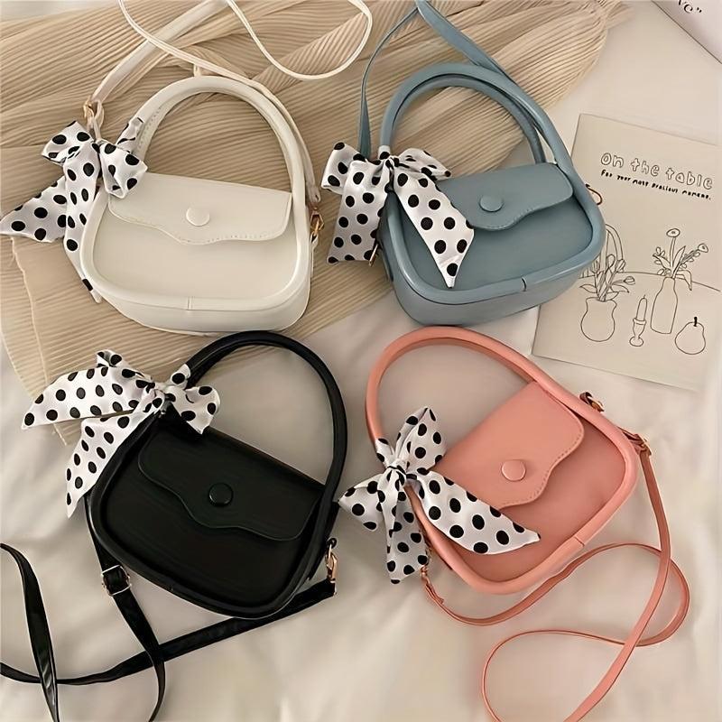 Women's Lightweight Shoulder Bag with Polka Dots Scarf Decor