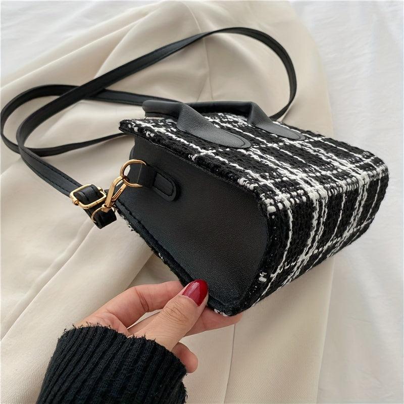 Plaid Square Tote Bag Retro Nylon Handbag & Crossbody Bag