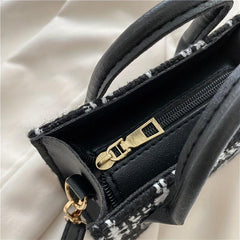 Plaid Square Tote Bag Retro Nylon Handbag & Crossbody Bag