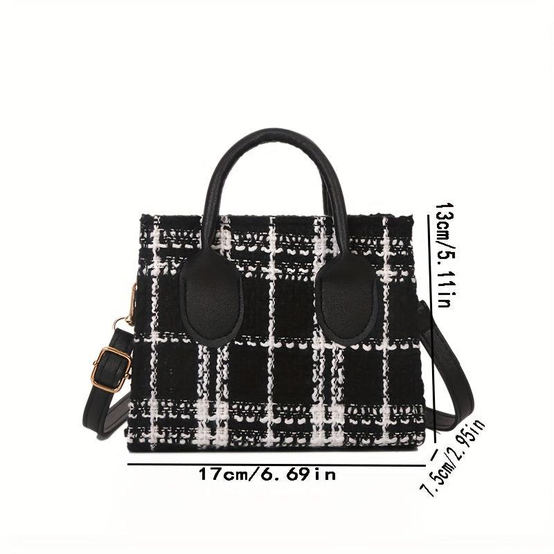 Plaid Square Tote Bag Retro Nylon Handbag & Crossbody Bag