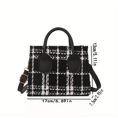 Plaid Square Tote Bag Retro Nylon Handbag & Crossbody Bag