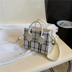 Plaid Square Tote Bag Retro Nylon Handbag & Crossbody Bag