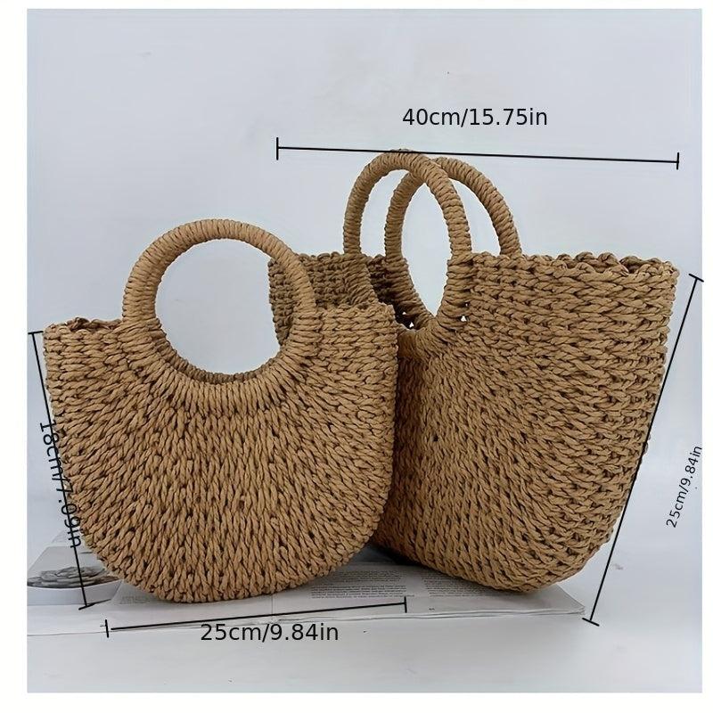 Straw Woven Beach Bag Bohemia Rattan Handbag Large Capacity Basket