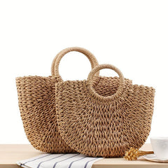 Straw Woven Beach Bag Bohemia Rattan Handbag Large Capacity Basket