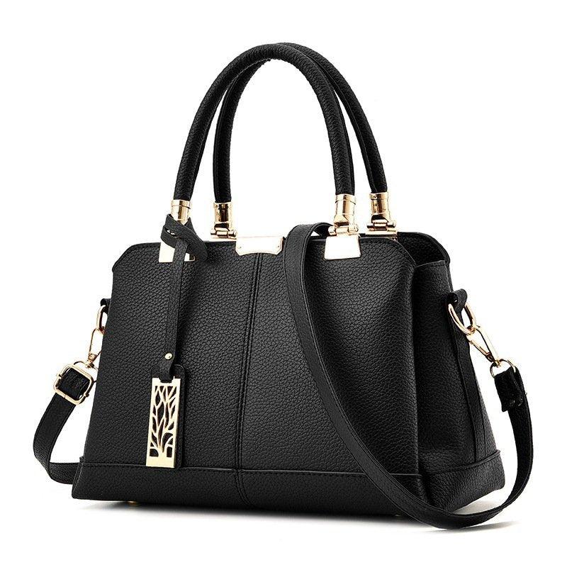 Litchi Embossed Top Handle Satchel Bag