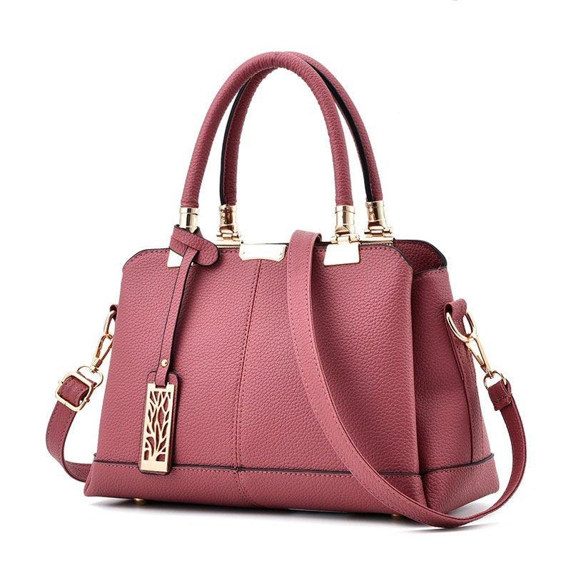 Litchi Embossed Top Handle Satchel Bag