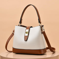 Turn Lock Bucket Bag PU Leather Crossbody Bag Women's Small Stitching Handbag