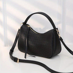 Braided Pattern Baguette Bag Zipper Satchel Women's Handbag