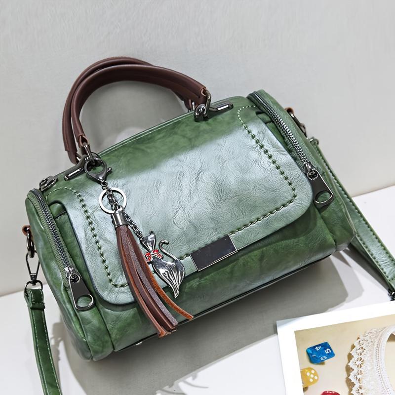 Tassel Decor Shoulder Bag Crossbody Bag Zipper Large Capacity