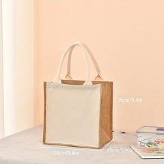 Burlap Tote Bag Large Capacity Handbag Casual Shopping Commuter Bag