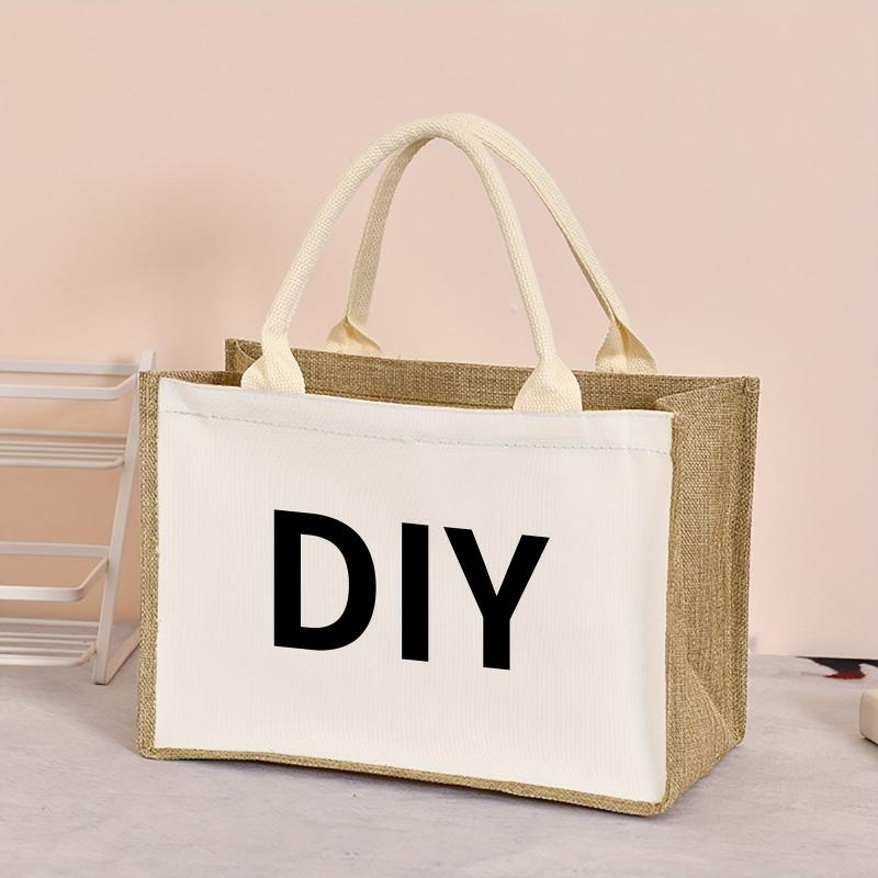 Burlap Tote Bag Large Capacity Handbag Casual Shopping Commuter Bag