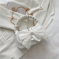 Bow Decor Shoulder Bag Ruched Handle Crossbody Bag