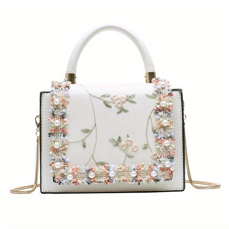 Flower Embroidered Square Bag Lace Shoulder Crossbody Bag