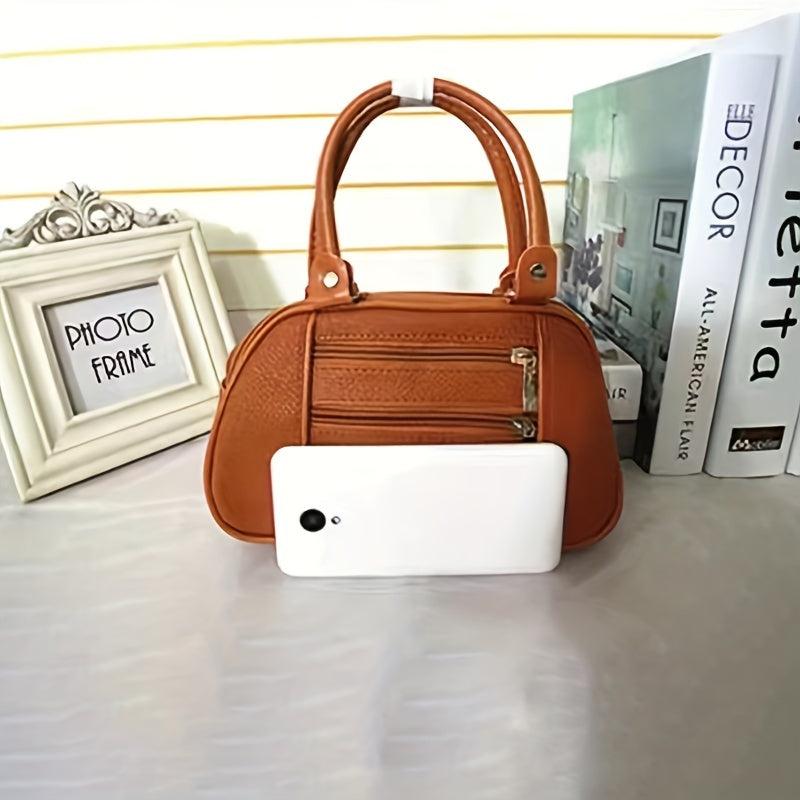 Vintage Boston Solid Satchel Bag Zipper Handbag