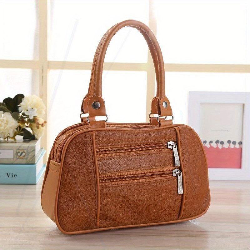 Vintage Boston Solid Satchel Bag Zipper Handbag