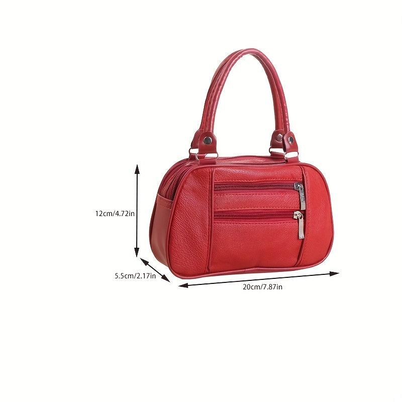 Vintage Boston Solid Satchel Bag Zipper Handbag