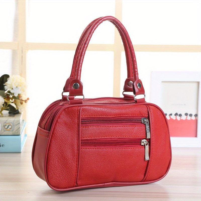 Vintage Boston Solid Satchel Bag Zipper Handbag