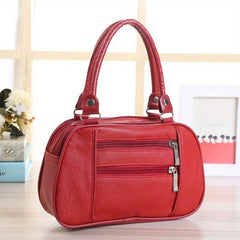 Vintage Boston Solid Satchel Bag Zipper Handbag