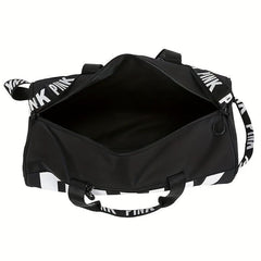 Large Capacity Barrel Zipper Sports Bag PINK Print Luggage Bag