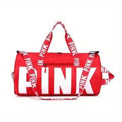 Large Capacity Barrel Zipper Sports Bag PINK Print Luggage Bag