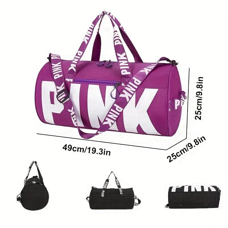 Large Capacity Barrel Zipper Sports Bag PINK Print Luggage Bag