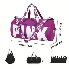 Large Capacity Barrel Zipper Sports Bag PINK Print Luggage Bag