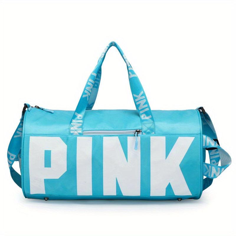 Large Capacity Barrel Zipper Sports Bag PINK Print Luggage Bag