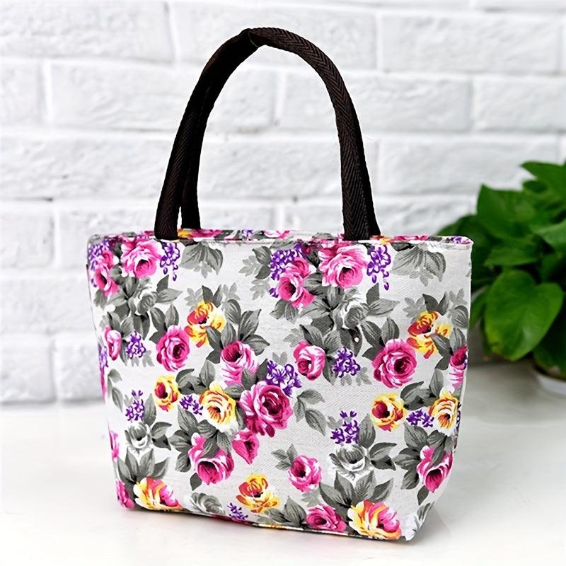 Flower Print Satchel Canvas Tote Bag Lightweight Shoulder Bag