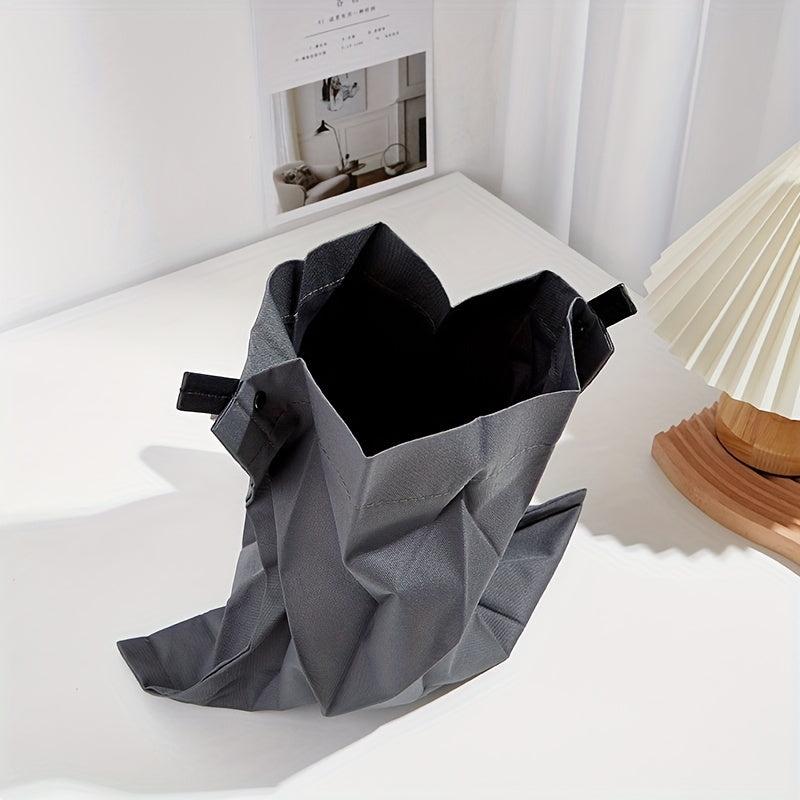 Ruched Canvas Handbag Foldable Solid Shoulder Bag