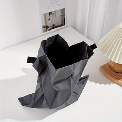 Ruched Canvas Handbag Foldable Solid Shoulder Bag