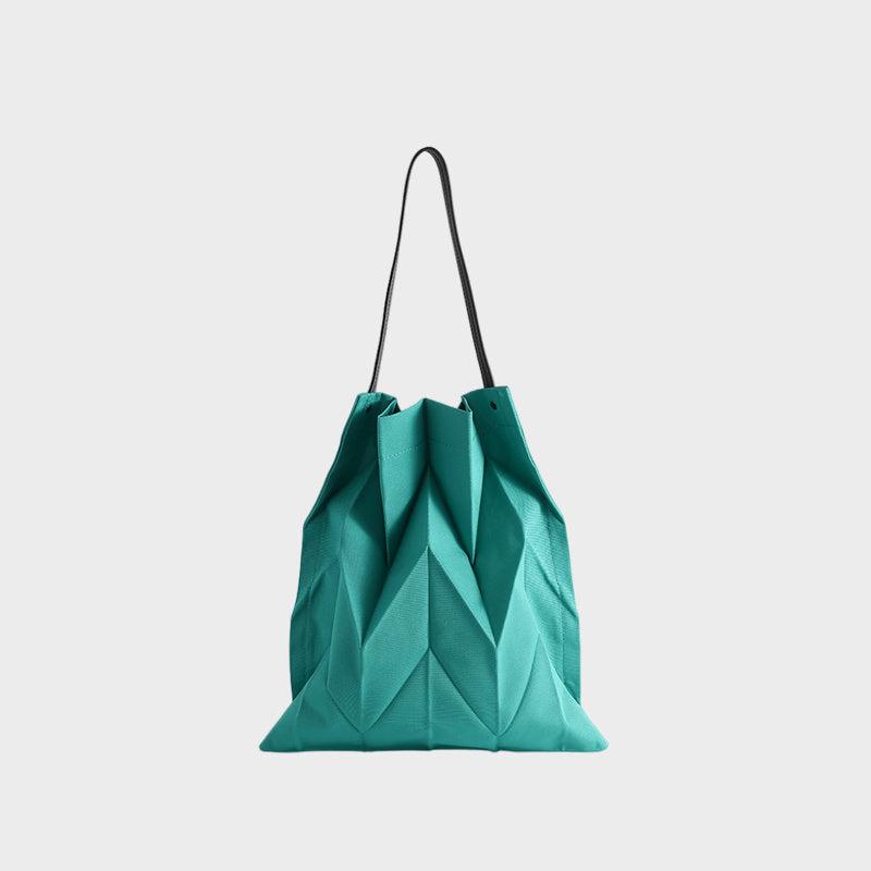 Ruched Canvas Handbag Foldable Solid Shoulder Bag