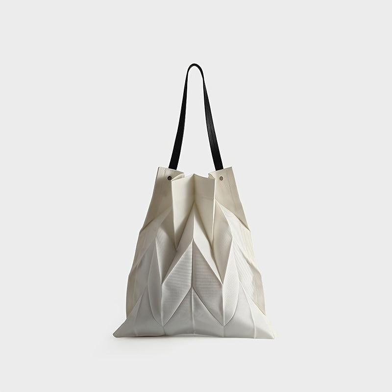 Ruched Canvas Handbag Foldable Solid Shoulder Bag