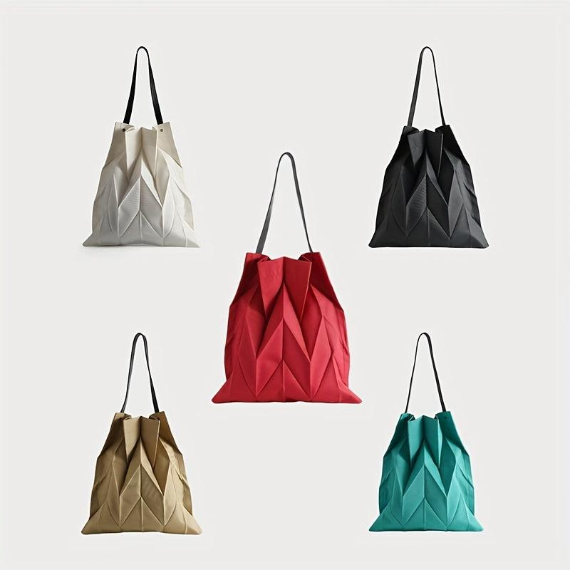 Ruched Canvas Handbag Foldable Solid Shoulder Bag