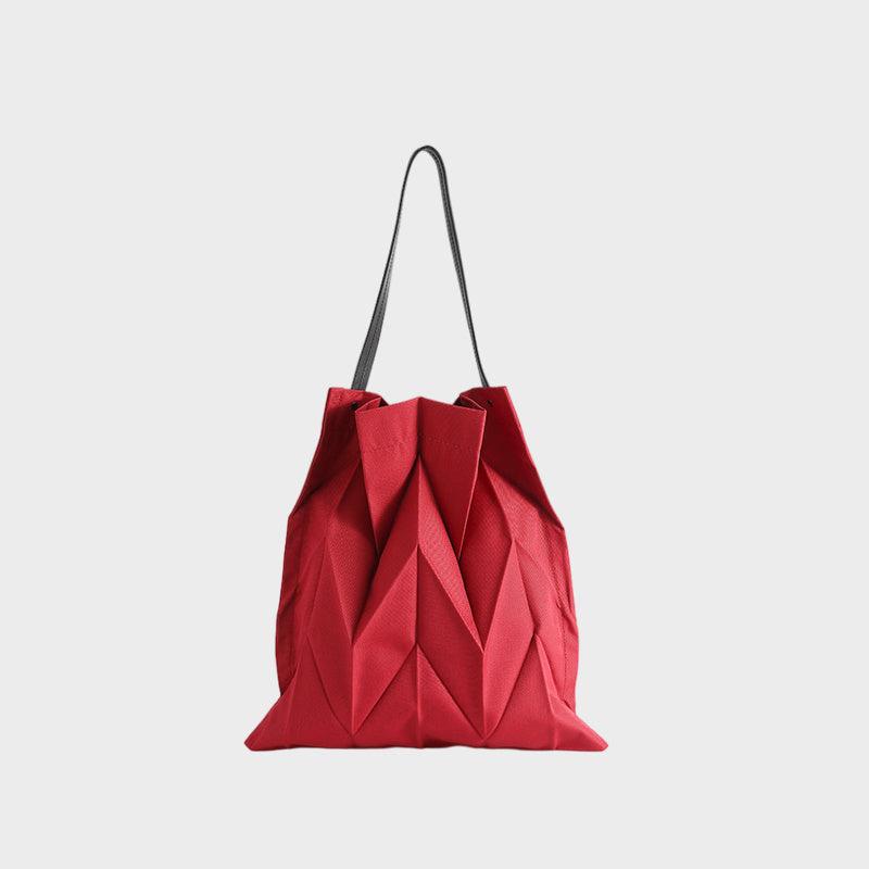 Ruched Canvas Handbag Foldable Solid Shoulder Bag
