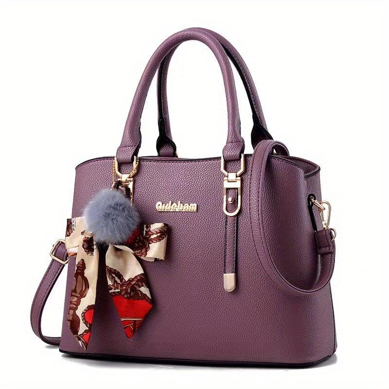 Women's Crossbody Bag with Pompom & Scarf Decor Faux Leather Stachel