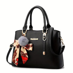 Women's Crossbody Bag with Pompom & Scarf Decor Faux Leather Stachel