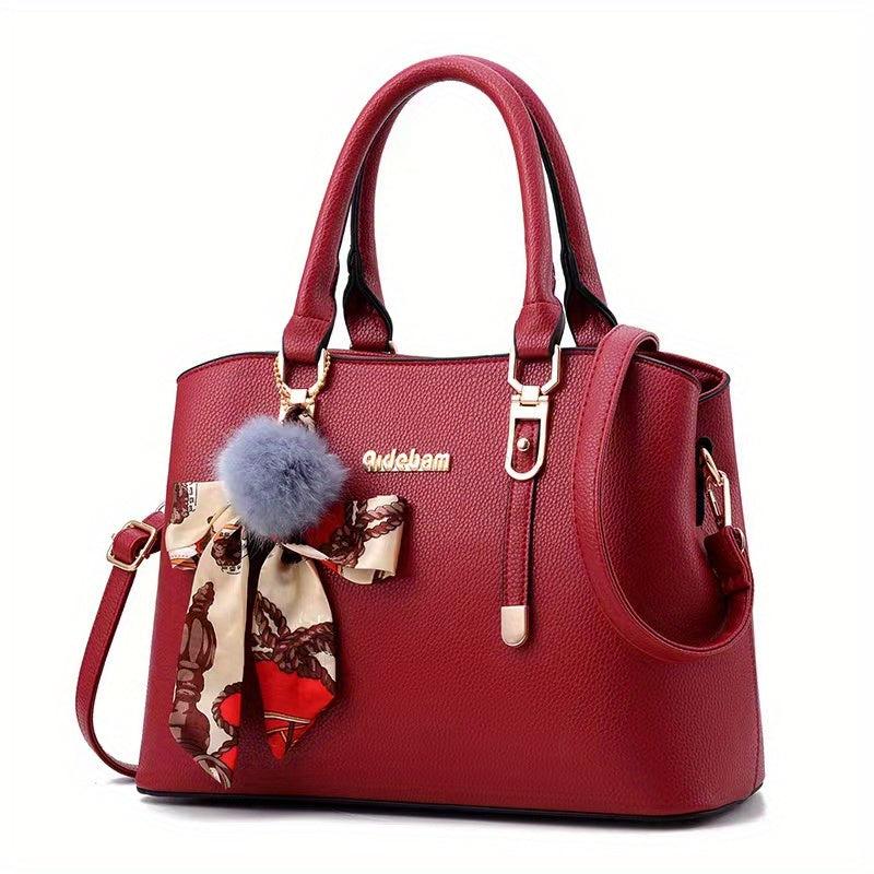 Women's Crossbody Bag with Pompom & Scarf Decor Faux Leather Stachel