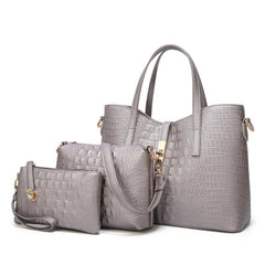 Faux Crocodile Embossed Handbag Large Capacity Tote Bag Set