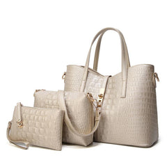 Faux Crocodile Embossed Handbag Large Capacity Tote Bag Set