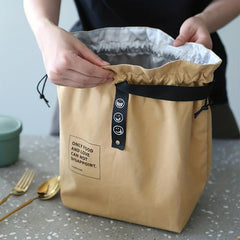 Insulated Lunch Bag Drawstring Handbag Letter Print Picnic Work